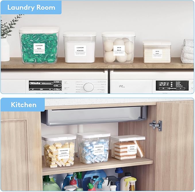 Lifewit Laundry Pods Container with Pop-up Lid, Detergent Dispenser, Dryer Sheet Holder, Laundry Room Organization Storage Jars for Washing Powder, Soap, Scent Booster Beads,0.5+0.72+1.2gal, 3 Pcs