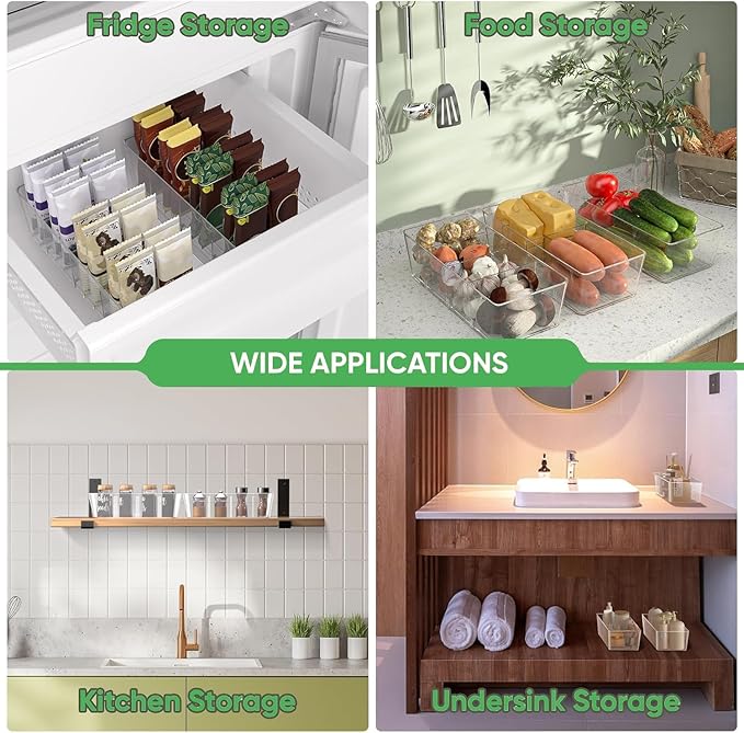7 Pack Pantry Organizers and Storage,Clear Plastic Bins for Kitchen,Fridge,Refrigerator,Cabinet Organization and Storage,4 compartment Snack Containers for Spice Packets,Tea bag