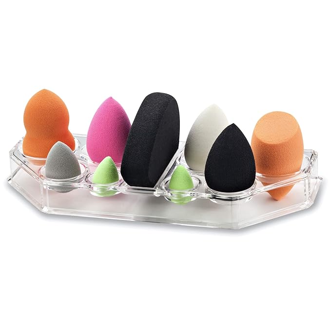byAlegory (2 Pack) Acrylic Makeup Beauty Blending Sponge Organizer Drying Tray Stand | 9 Space Storage Container Fits All Brands of Foundation Blending Sponges (2 Pack)