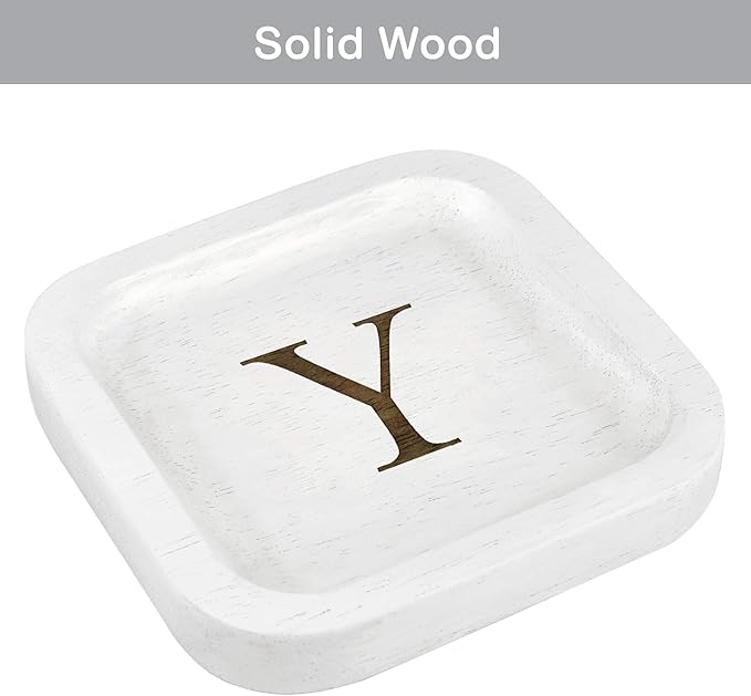 I'm Wooden Personalized Letter Catchall Valet Tray Trinket Dish Jewelry Tray Key Bowl Decorative Plate Organizing Ring Earrings Necklaces Bracelet Watch Coins Wallet Holder (6"x6" Sq White Y)