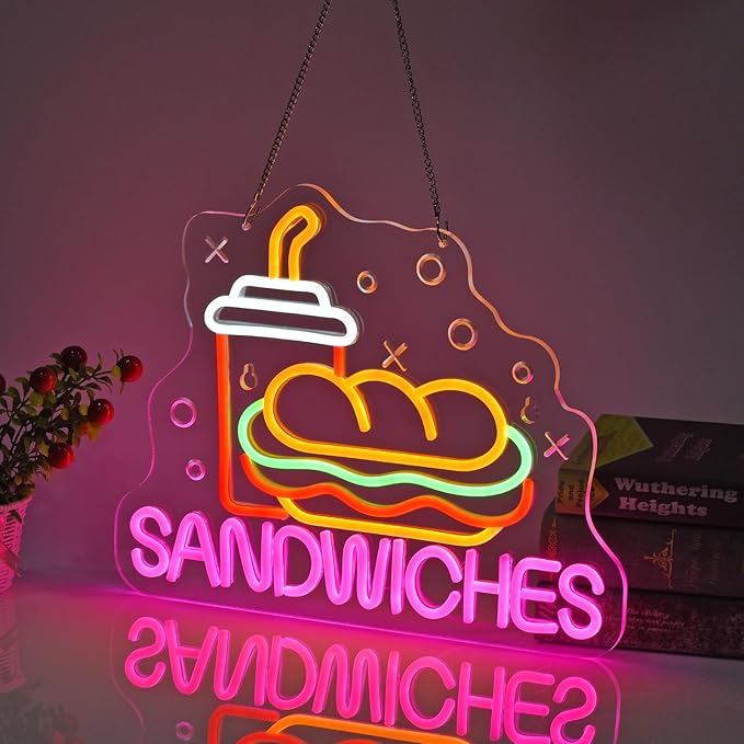 Sandwiches Neon Sign for Wall Decor LED Light up Sign Business Signage for Home Kitchen Restaurant Fast Food Store Man Cave Party 15.7" x 12.6" Led Art Wall Hanging Decorative Gifts
