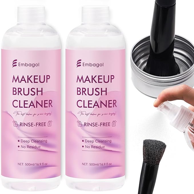 Makeup Brush Cleaner, Easily Remove Stubborn Makeup, Dirt & Impurities from Makeup Brushes, Rinse-Free & Quick Drying & Vegan & Cruelty-Free(1000 ml/33.8 fl oz, pack of 2)