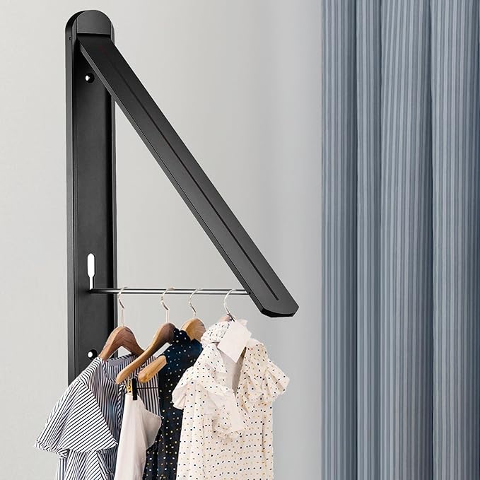 Retractable Clothes Rack -Stealth Hangers, Wall Mounted Folding Clothes Hanger Drying Rack for Laundry Room Aluminum, Wall Decoration Hangers (Black)