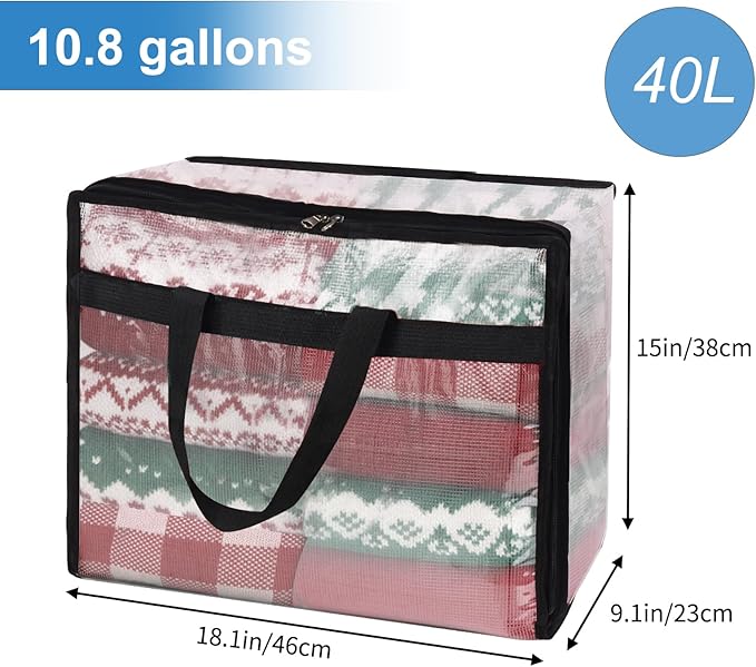 Fixwal 4 Pack 40L Blanket Storage Bags With Zipper Mesh Clear Underbed Storage Closet Organizers and Storage Containers for Bedding, Duvet, Comforter