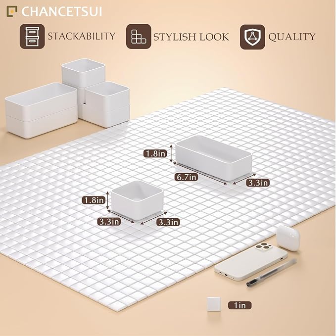 CHANCETSUI White Makeup Drawer Organizer for Vanity: Bathroom Cosmetic Organizers Trays and Storage, Stackable Plastic Drawers Organization.