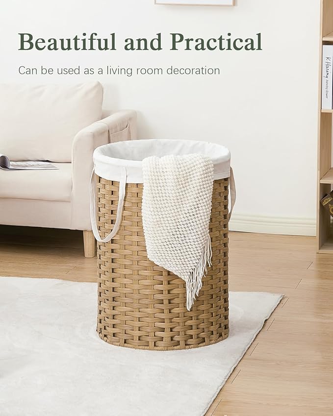 Laundry Basket Round Rattan Laundry Hamper 29.1 Gal(110 L)Handwoven Large Wicker Basket with Handles, Wicker Hamper with Removable Bags and 2 Mesh Bags for Bathroom Living Room Natural(No Lid)