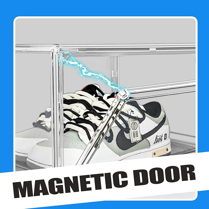 10 Pack Crystal Clear Acrylic Shoe Box Size 15, Stackable Sneaker Display Case with Magnetic Door, Dustproof Shoe Organizer for Shoes Toy Hat Collectible Storage in Entryway, Hallway, Closet, Underbed