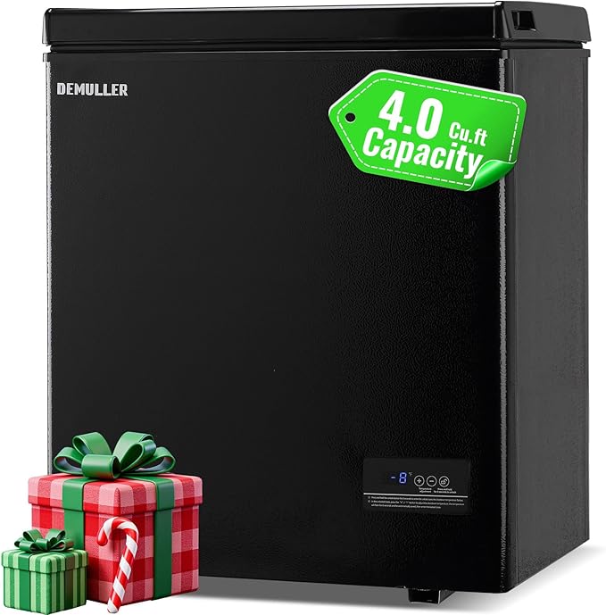 Chest Freezer with Electronic Panel, Accurate Temperature Display to 1 ℉ 4.0 Cu.ft Deep Freezing Machine with 2 Removable Baskets Suitable for Home Kitchen Apartment Black