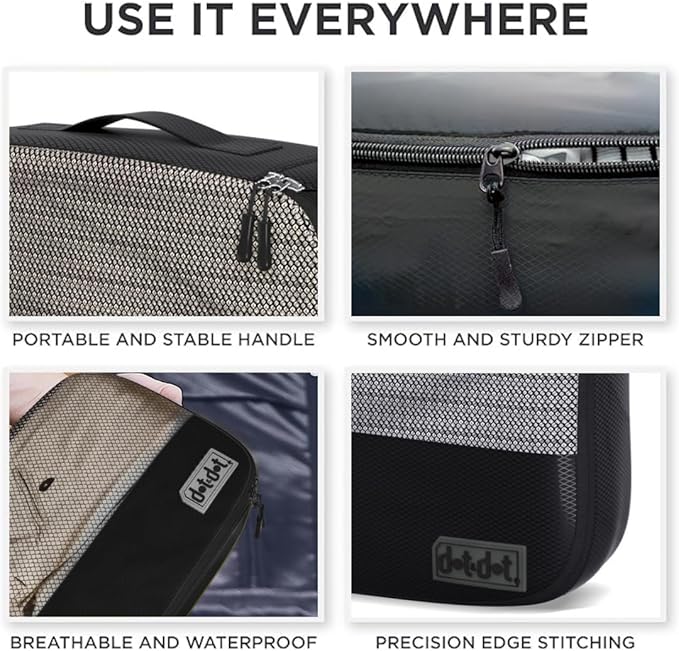 5pc Small Black Packing Cubes for Suitcases - Travel Packing Organizers for Carry on Suitcase