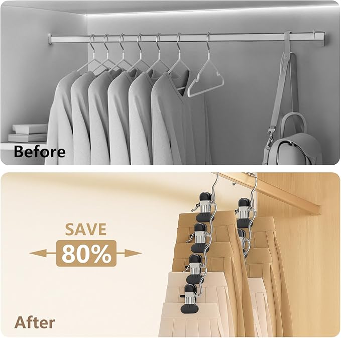 60 Pack Wide Leggings Hangers for Closet, Metal Pants Hangers with Clips, Non-Slip Skirt Boot Jeans Hanger, Stackable Closet Organizer Space Saving Black