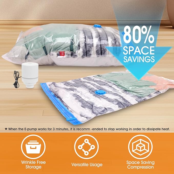 AROIC 50 Pack Vacuum Storage Bags Set - Space Saver Vacuum Bags for Clothing, Blankets, Seasonal Storage with Electric Pump, Vacuum Sealer Bags for Luggage, Travel Essentials, Bedding
