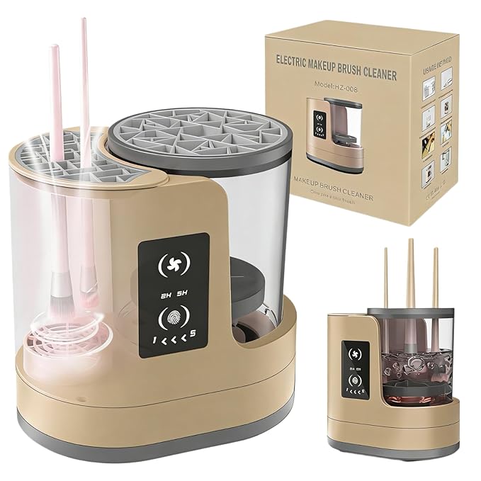 Electric Makeup Brush Cleaner Machine With Makeup Brush Dryer-Holder-Portable Automatic USB Cosmetic Brushes Cleaner Tool for All Size Beauty Makeup Brush Set,Eyeshadow, Blush Brush (brown)