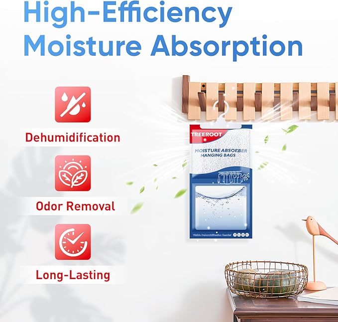10 Pack Moisture Absorbers for Closet, 16OZ Hanging Closet Dehumidifier Bags, Hanging Humidity Absorber in Wardrobes, Kitchens and Bathrooms, Fragrance Free Portable Moisture bags
