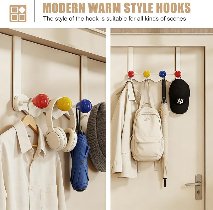 Over Door Coat Rack, Coat Hooks for Door Coat Hanger, Towel Hanger for Bathroom, Door Hanger Hooks, Hooks for Hanging Hat Key Towel Purse Robes Mudroom Entryway
