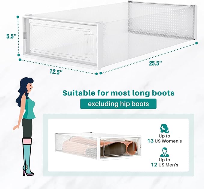 PARANTA 8-Piece Extra Large Boot and Shoe Storage Boxes, Stackable Clear Plastic Shoe Organizer, Space-Saving Shoe Boxes for Boots, Sneakers, and High Heels, Clear