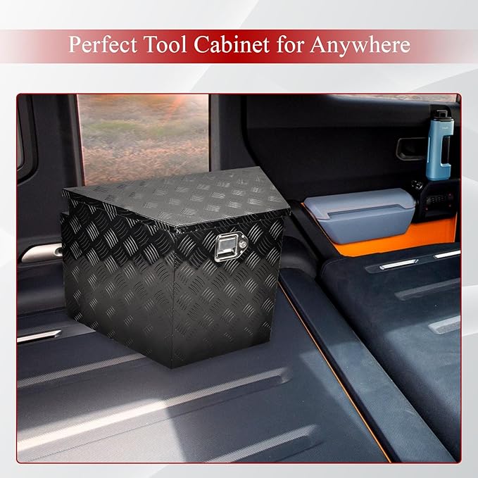 29''Inch Aluminum Trailer Tongue Tool Box Truck Bed Toolbox Truck Trailer Chest Box Underbody Storage Organizer Waterproof Square Storage Organizer w/Lock & Keys Black(‎29" Lx16.5 Wx18 H)