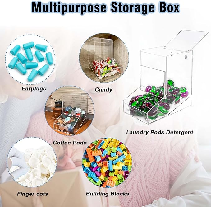 Laundry Pods Container, Acrylic Candy Dispenser with 2 Lid, Dishwasher Pod Holder for Laundry Room, Home, kitchen, Office Used- Stand or Wall Mount