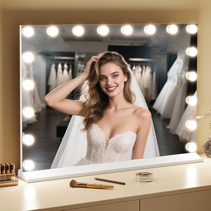 Vanity Mirror with Lights, Makeup Mirror with USB/Type-C Charging, Large Hollywood Mirrors w/ 18 LED Bulbs & 5X Magnifier, LED Mirrors for Bedroom Tabletop & Wall Mounted