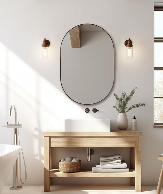 Andy Star Bronze Bathroom Mirror, 24x36 Brushed Bronze Oval Mirror, Oval Wall Mirror, Oval Vanity Mirror Metal Frame Deep 1’’ Hang Vertical or Horizontal