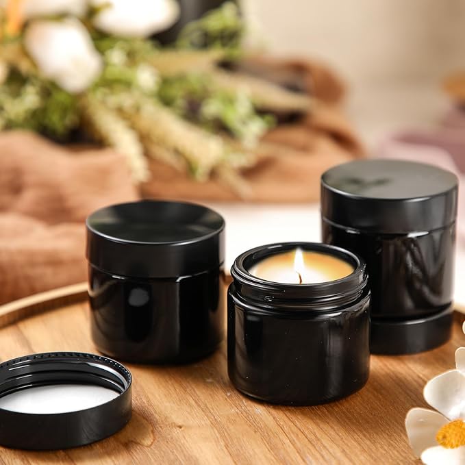 Domensi 90 Pcs 2 oz Glass Jars with Lids Travel Size Round Leakproof Empty Cosmetic Jars with Inner Liners Lid for Storing Makeup Lotions Face Cream Ointments Candle DIY Making (Black)