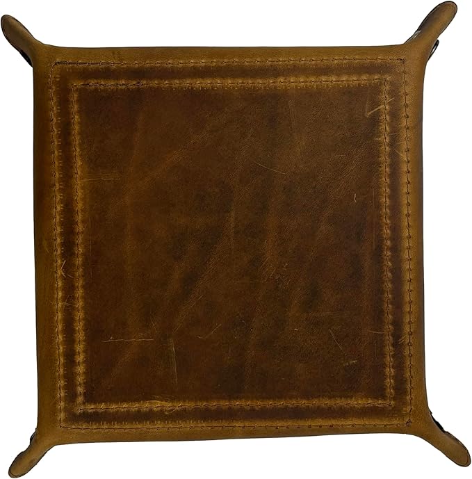 Tolredo Handmade Top Grain Leather Valet Tray – Elegant Organizer for Wallet, Keys, and Phone – Rich Brown (Pack of 1)