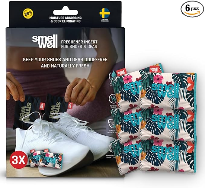 SmellWell - 3-Pack Scented Shoe Deodorizer Inserts - Odor Eliminators - Activated Bamboo Charcoal + Minerals - Natural Freshenes for shoes, bags, gloves - 6 x 1.8oz Original Size Hawaii Floral