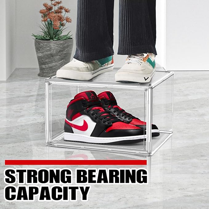 4 Pack Clear Shoe Storage Boxes Stackable Shoes Organizer Acylic Boots Sneaker Display Case with Magnetic Lid,Size14