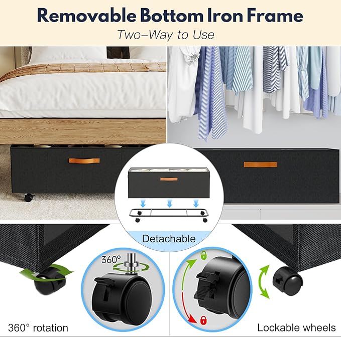 Under Bed Storage with Wheels,12inch Tall Under Bed Storage XXL 80L, Under Bed Storage Containers with Clear Lids,No Assemble Rolling Storage Bins Large Capacity for Closet, Blankets,Shoes,Toys