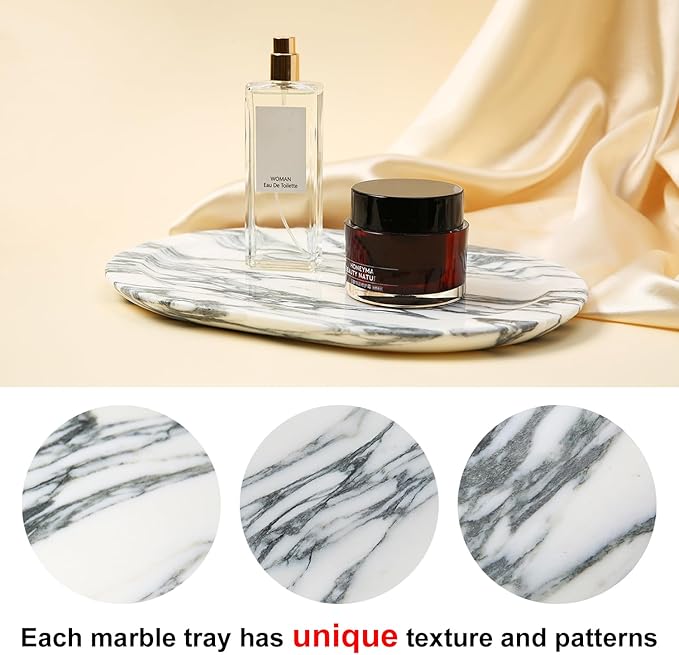 Natural Marble Decorative Tray Bathroom Counter Perfume Organizer Vanity Tray for Home Decor, Jewelry Candle, Coffee Table, Soap Holder Dresser Countertop Accessories 8"x11" Arabescato