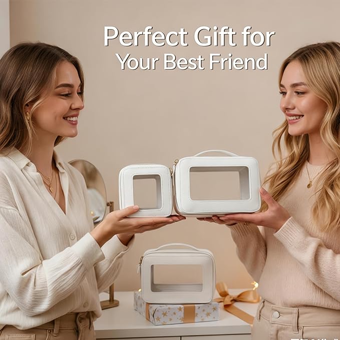 Makeup Bag | Transparent Toiletry Bag | Portable Waterproof Makeup Storage Bag | Travel-Specific Skincare Storage Bag | 2 Sets, L+M+MINI(White)