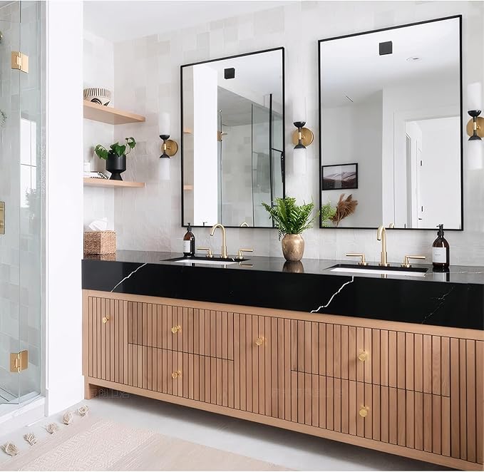 Rectangle Bathroom Mirror 28x34 inch, Large Mirror with Black Frame, Rectangular Vanity Mirror 28" X 34", Modern Matte Wall Mounting Mirrors, Hang Horizontal or Vertical