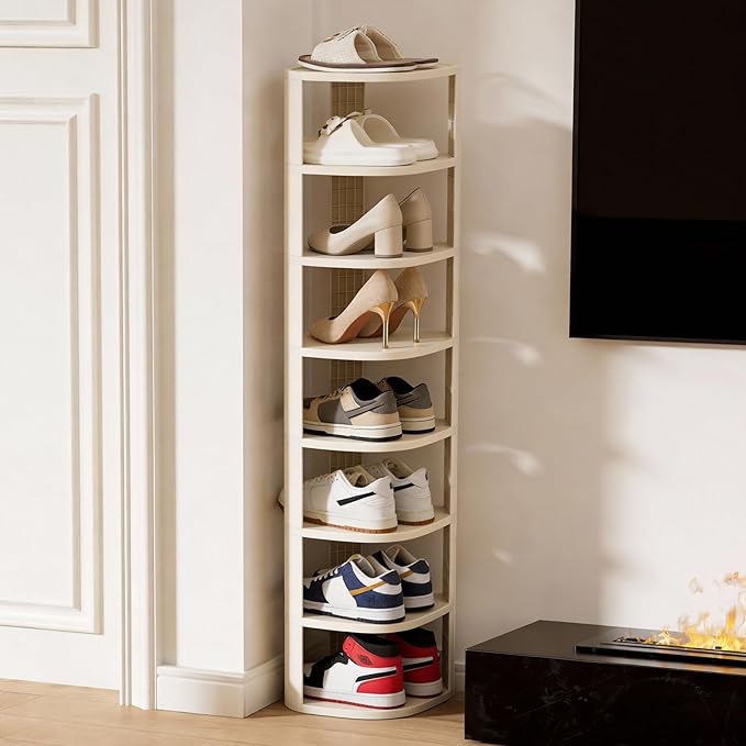 Vertical Shoe Rack 8 Tier Adjustable Shoe Organizer Small Shoe Shelf for Closet, Narrow Entryway, or Bedroom Easy to Assemble and Disassemble Holds Up to 8 Pairs of Shoes (White)