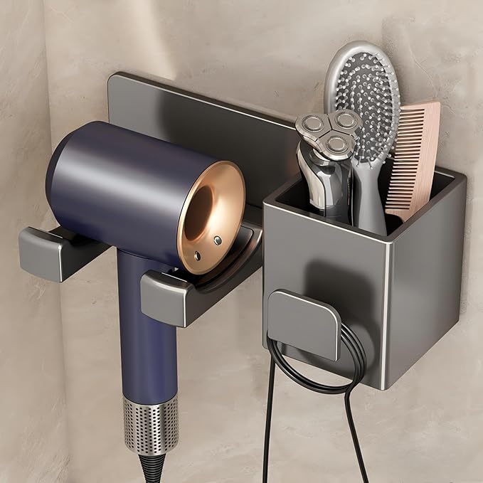 Hair Dryer Holder Wall Mounted, Blow Dryer Holder for Salon, Bedroom, Bathroom Storage, Multi-Functional Bathroom Wall Shelves Hair Tools Organizer for Hairdryers Hairbrush - No Drilling Needed