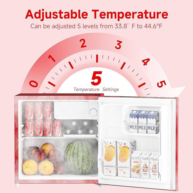 BANGSON 1.7 Cu.Ft Mini Fridge with Freezer, Compact Single Door Refrigerator - Energy Saving, Low Noise - Perfect for Office, Apartment, Dorm, Bedroom,Red