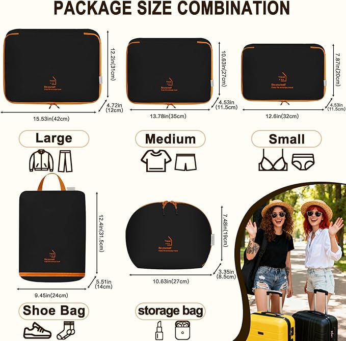 Packing Cubes for Travel, Various Sizes Luggage Organizer Bags with Double Zipper, Durable Space Saver Bags Travel Essentials (5 Set, Black)