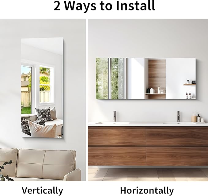 CILIBER Frameless Mirror, 20x48 Inch Bathroom Mirrors for Wall, Rectangle Bathroom Vanity Mirrors with Polished Edge, Hangs Horizontally or Vertically for Bathroom, Bedroom and Living Room