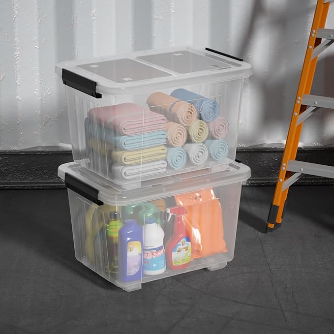 Readsky 30 Quart Clear Plastic Storage Bin with Lid and Wheels, Clear Totes Storage, 4 Packs