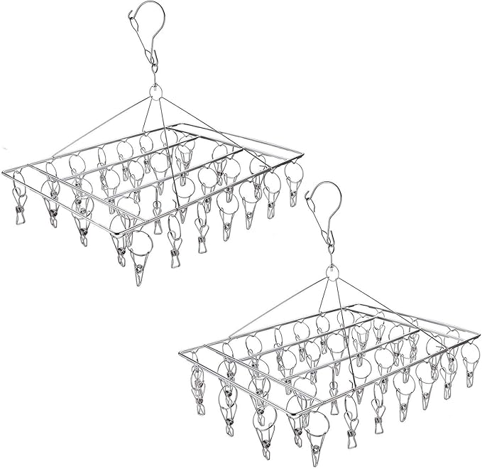 Tosnail 2 Pack Stainless Steel Clip and Drip Hangers Clothes Drying Rack Laundry Accessories - Total 66 Clips