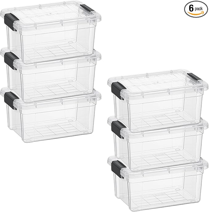 Superio Mini Storage Container Plastic Crayon Box Art Supplies and Sewing Case Stackable Clear Small Organizer for Beads, Stationery, Chalk, and Food, 1.05 Quart, 6 Pack