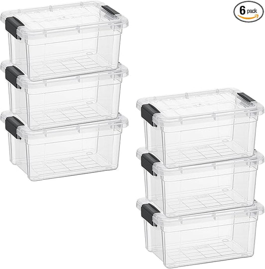 Superio Mini Storage Container Plastic Crayon Box Art Supplies and Sewing Case Stackable Clear Small Organizer for Beads, Stationery, Chalk, and Food, 1.05 Quart, 6 Pack