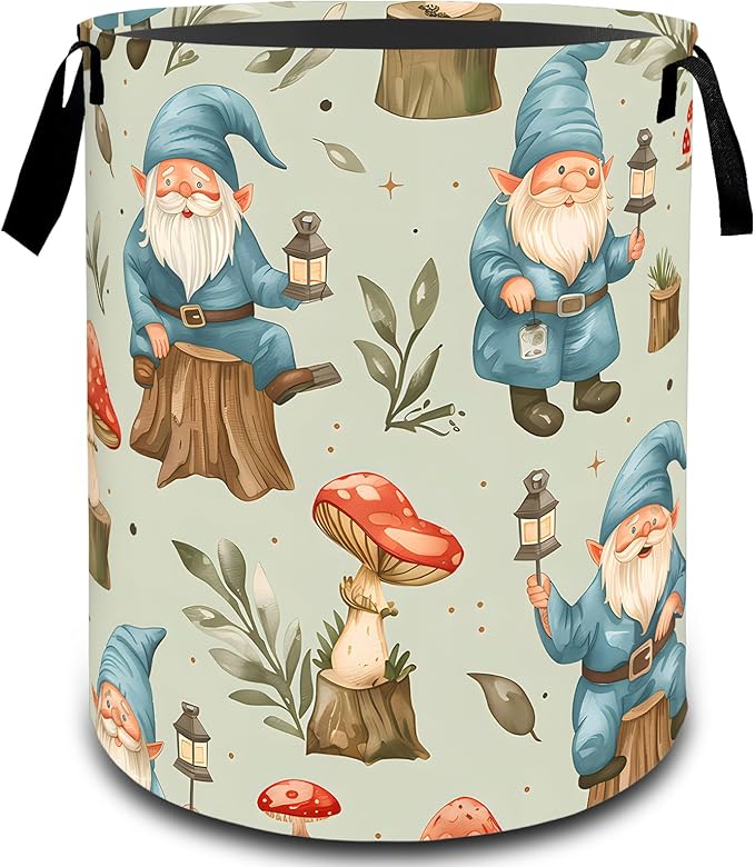 Gnome Mushroom Forest Laundry Basket, Dirty Collapsible Clothes Toy Organizer Hamper for Kids Adults, Oxford Cloth Waterproof Storage Bin for Bedroom Bathroom Home Decor Gifts, 19.7"X15.7"