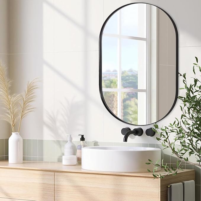 ANDY STAR Large Oval Black Bathroom Vanity Mirror, 30x40 Inch, Stainless Steel Metal Frame, Shatterproof Glass, Wall Mounted