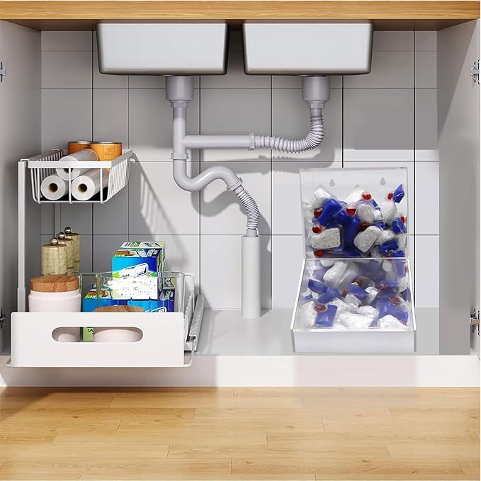 Acrylic Dishwasher Pods Container with 2 Lids,Wall Acrylic Container for Dishwasher Pods Candy Laundry Pods Storage,Clear Dishwasher Pod Holder Under Sink Kitchen