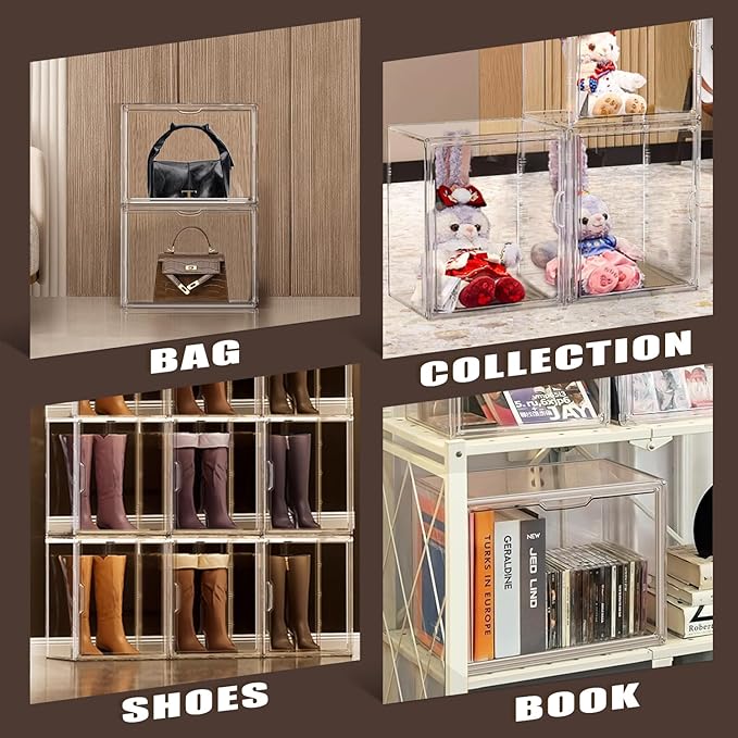 X-Large Acrylic Display Case Size 14 Sneaker Shoe Box with Magnetic Lid, Transparent Stackable Figure Display Case Clear Large Collectibles Showcase, Protection Organizer, 1 Pack