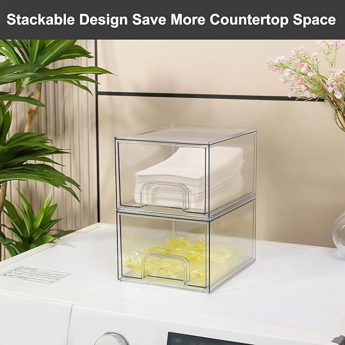 3P Laundry Container and Dryer Sheet Holder Set, Laundry Room Organization and Storage, Dishwasher Pods Holder, Clear Dispenser and Box Set