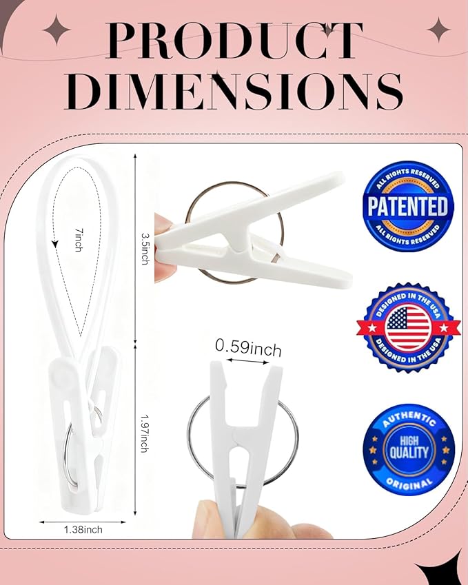 100 Pack Multi Purpose Laundry Hanging Clips with Rope, Strong Grip Hanging Clips for Baby Hangers, Pants, Socks, Towels & Closet Organization, Multi-Purpose Laundry Drying Hooks (White)