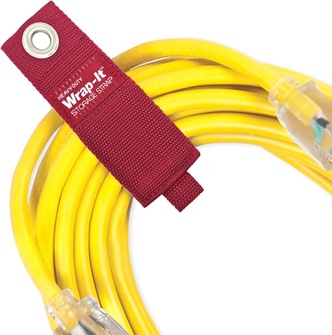 Heavy-Duty Wrap-It Storage Straps - Assorted 10-Pack (Cranberry Red) - Hook and Loop Storage Strap, Extension Cord Organizer, Hose, Cable Straps, Rope Organizer, Electrical, Hose, Garage Wall Hanger