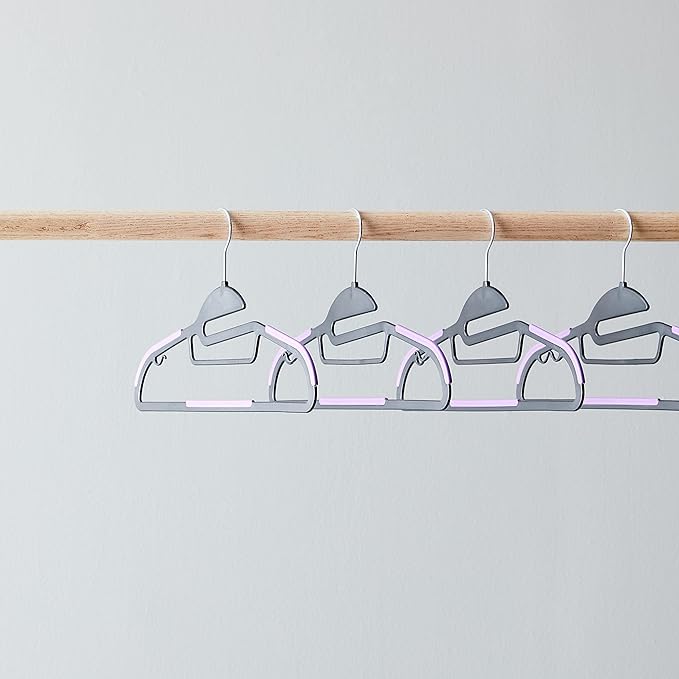 Amazon Basics Rubber Coated Plastic Hangers - Black/Purple, Pack of 50