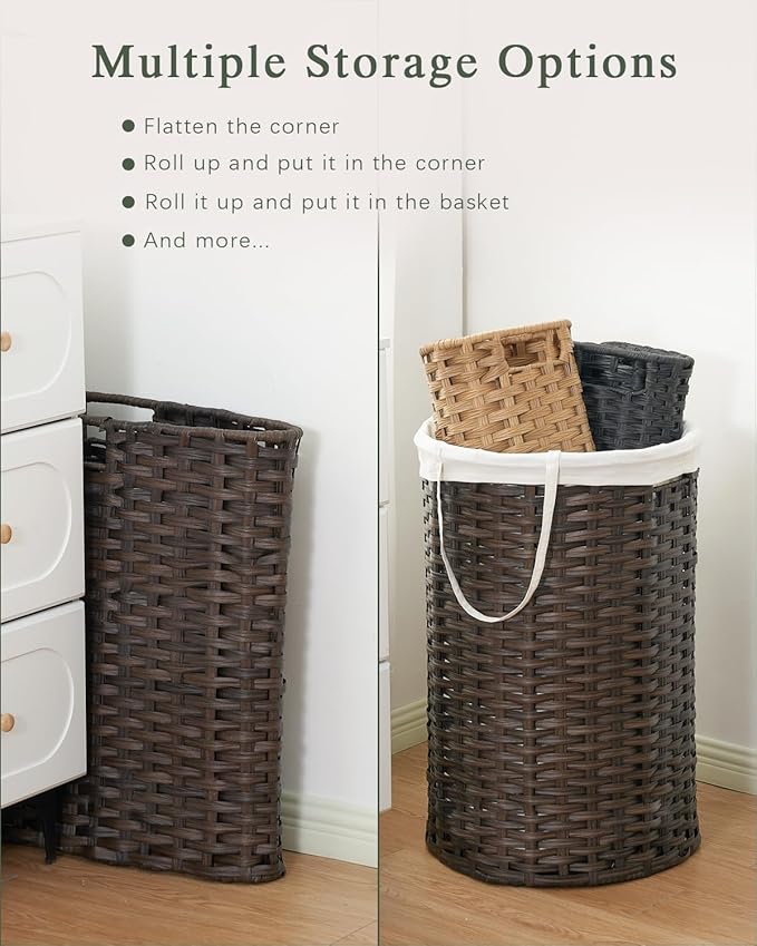 Laundry Hamper Laundry Basket Round 19.0 Gal (72 L) Handwoven Rattan Hamper, Large Wicker Laundry Hamper with Removable Laundry Bag Handles 2 Mesh Bags for Bathroom Living Room Brown (No Lid)