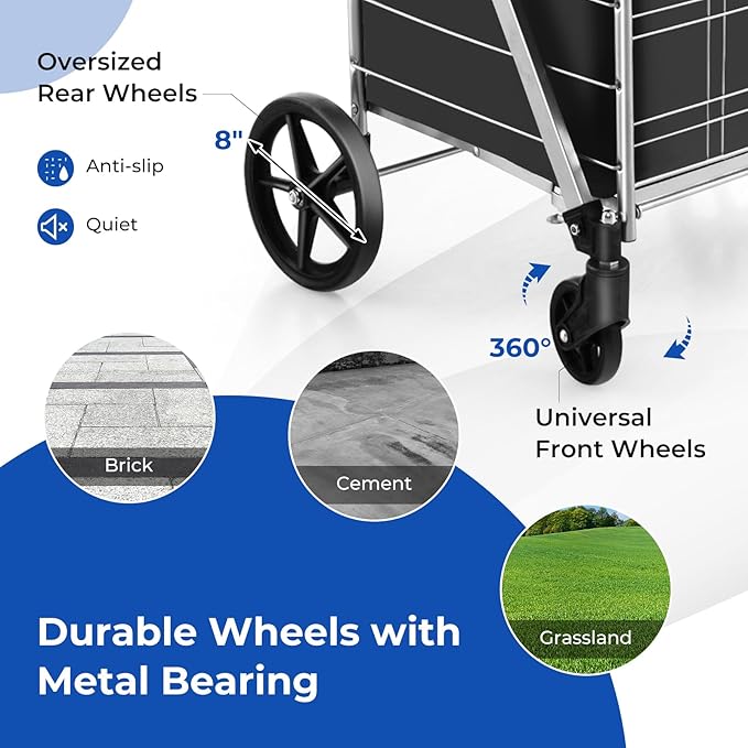 Goplus Shopping Cart for Groceries, Jumbo Upgraded Folding Grocery Cart with Waterproof Liner, 330 LBS Weight Capacity, 360° Swivel Wheels, 33 Gal Double Basket, Heavy Duty Foldable Utility Cart